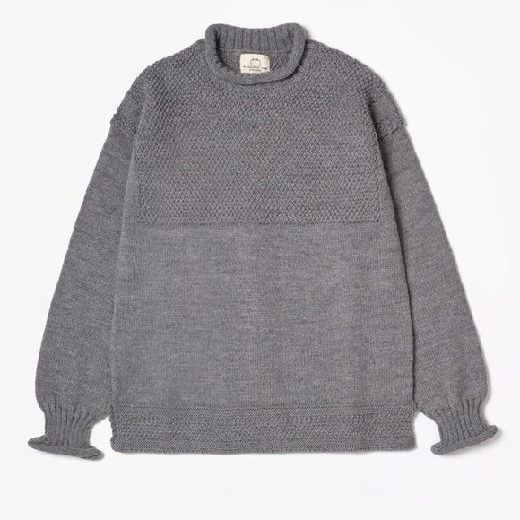 Blackhorse Lane Ateliers GREY BRITISH WOOL GUERNSEY UNISEX SWEATER SE28 - Picture 5 of 6